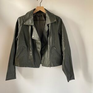 City Chic Faux Leather Moto Jacket Black Zip Front Size 12